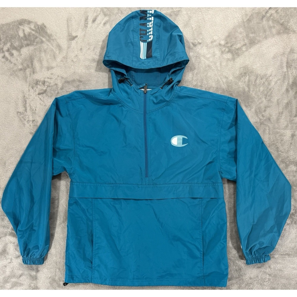 Champion Jacket Mens M Teal Blue Anorak Pullover Windbreaker Half Zip Athleisure